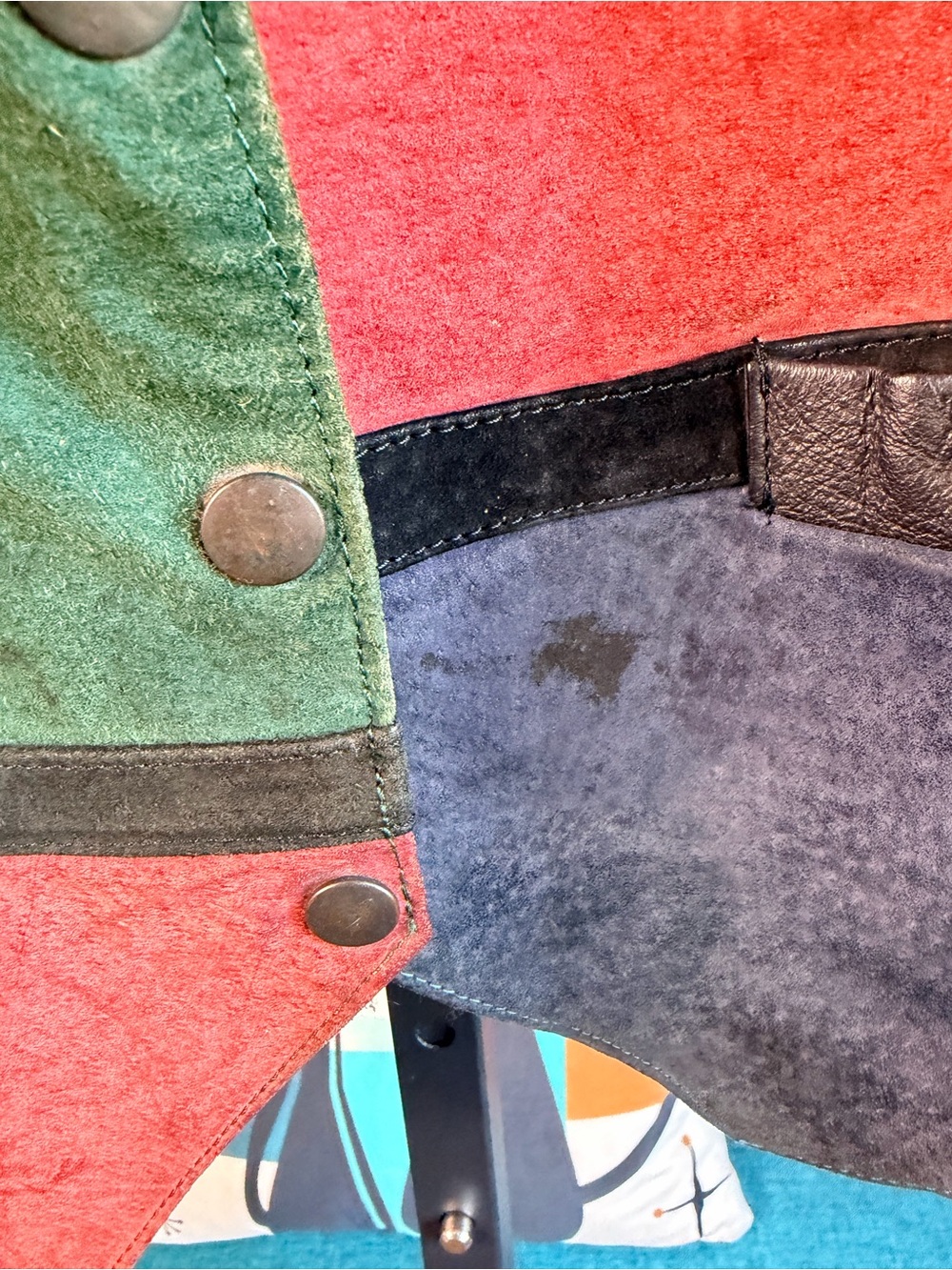 Vintage Northwest Territory Multicolor Suede Leather Patchwork Vest - Picture 3 of 10